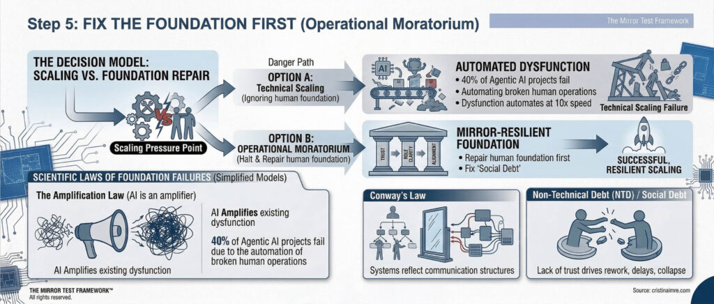 step 5 Fix the Foundation First (Operational Moratorium) The mirror test framework by Cristina Imre